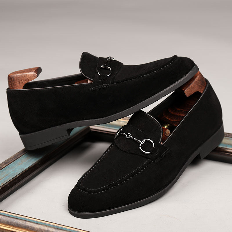 Pointed toe frosted leather formal shoes in a sleek design, showcasing smooth texture and elegant silhouette.