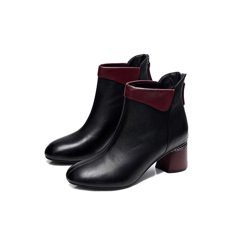 Mid-Heel British Martin Boots in black, featuring a stylish design perfect for autumn and winter wear.