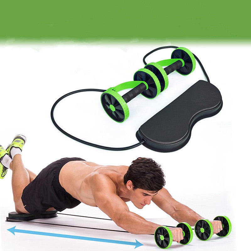 Muscle Wheel Fitness Roller showing a multi-function abdominal puller and exercise roller for core workouts