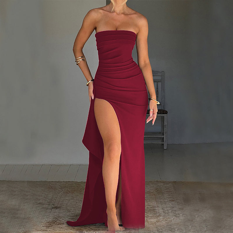Strapless Split Long Dress Summer Fashion dress - urban Haloo
