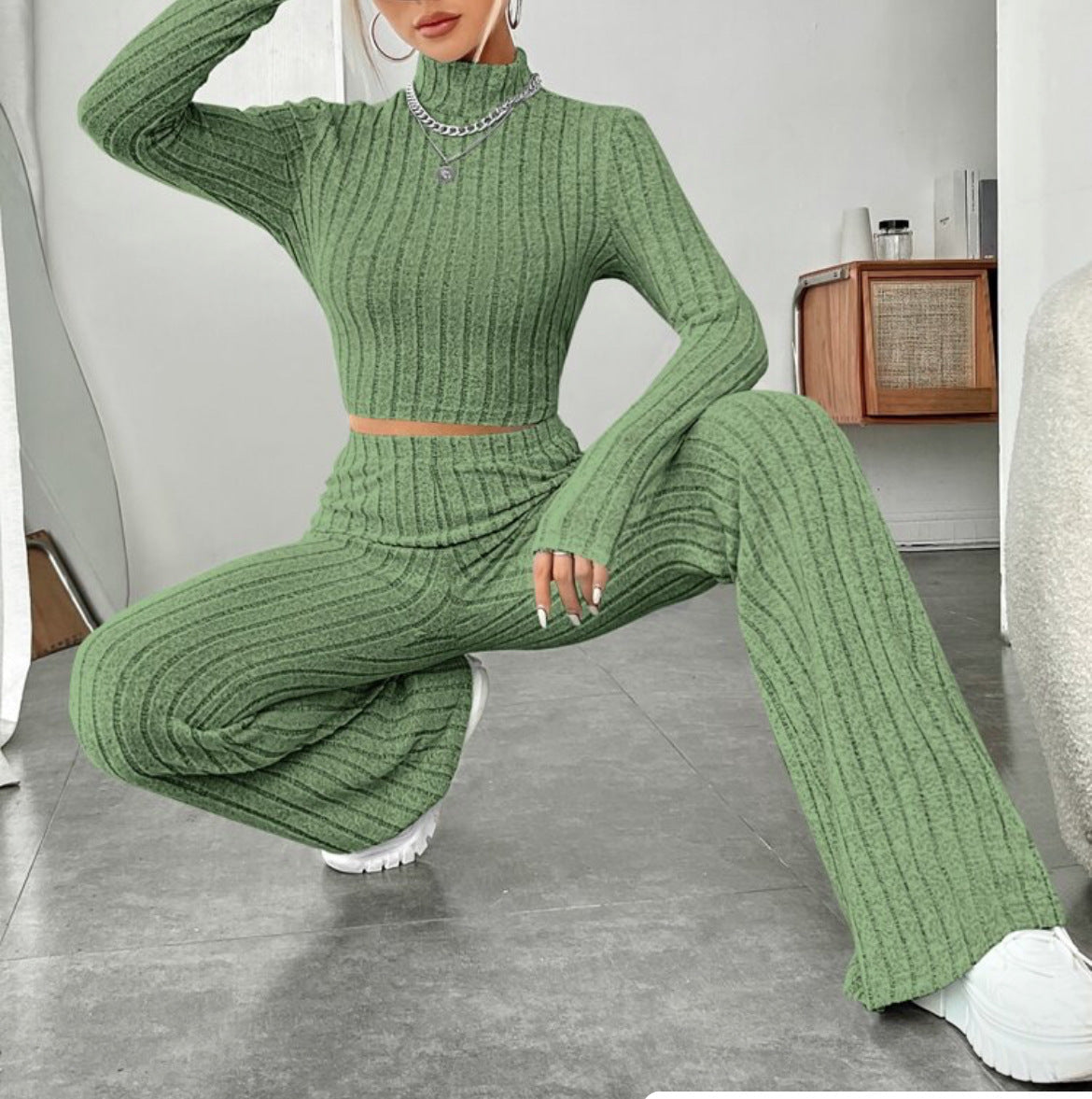 Turtleneck & Wide Leg Trousers Suit - Two Piece Set | Urban Haloo Urban Haloo