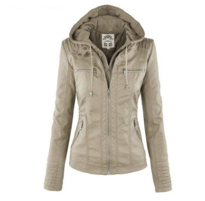 Fashion Detachable Hooded Jacket With Pockets Casual Solid Leather - urban Haloo