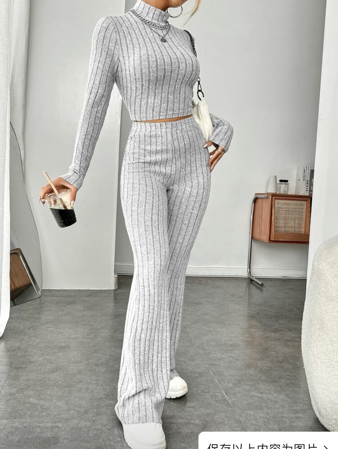Turtleneck & Wide Leg Trousers Suit - Two Piece Set | Urban Haloo Urban Haloo