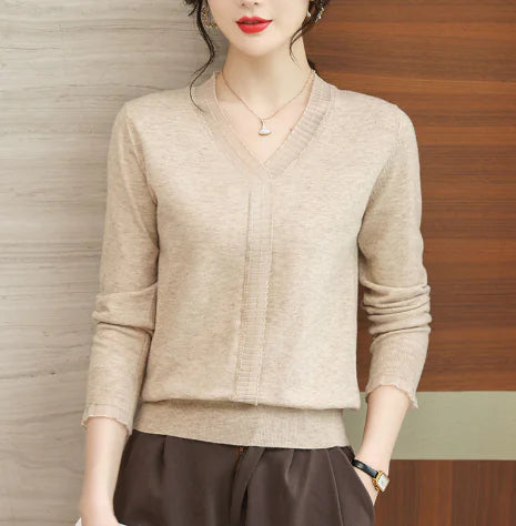 Chic Color-Block Knit Sweater for Women (V-Neck) - urban Haloo
