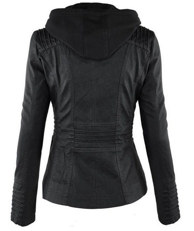 Fashion Detachable Hooded Jacket With Pockets Casual Solid Leather - urban Haloo