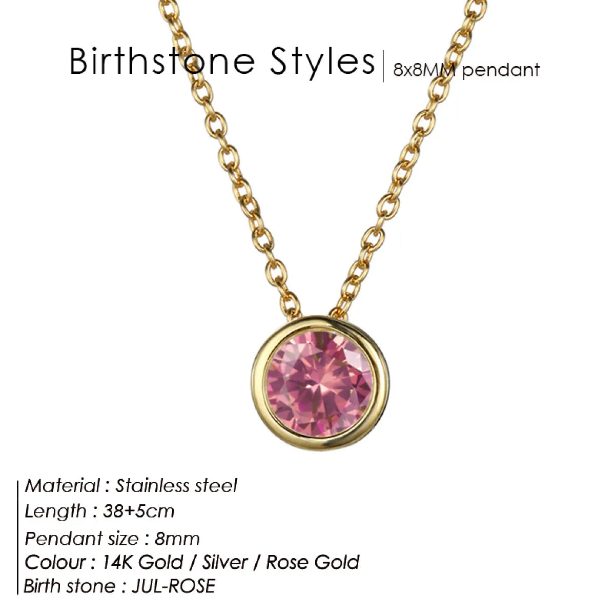 Stainless Steel Birthstone Necklace