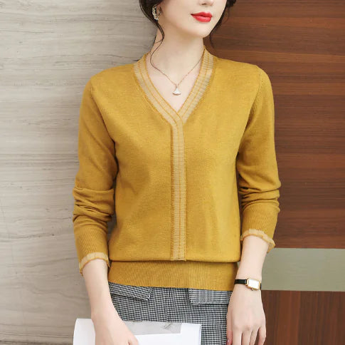 Chic Color-Block Knit Sweater for Women (V-Neck) - urban Haloo