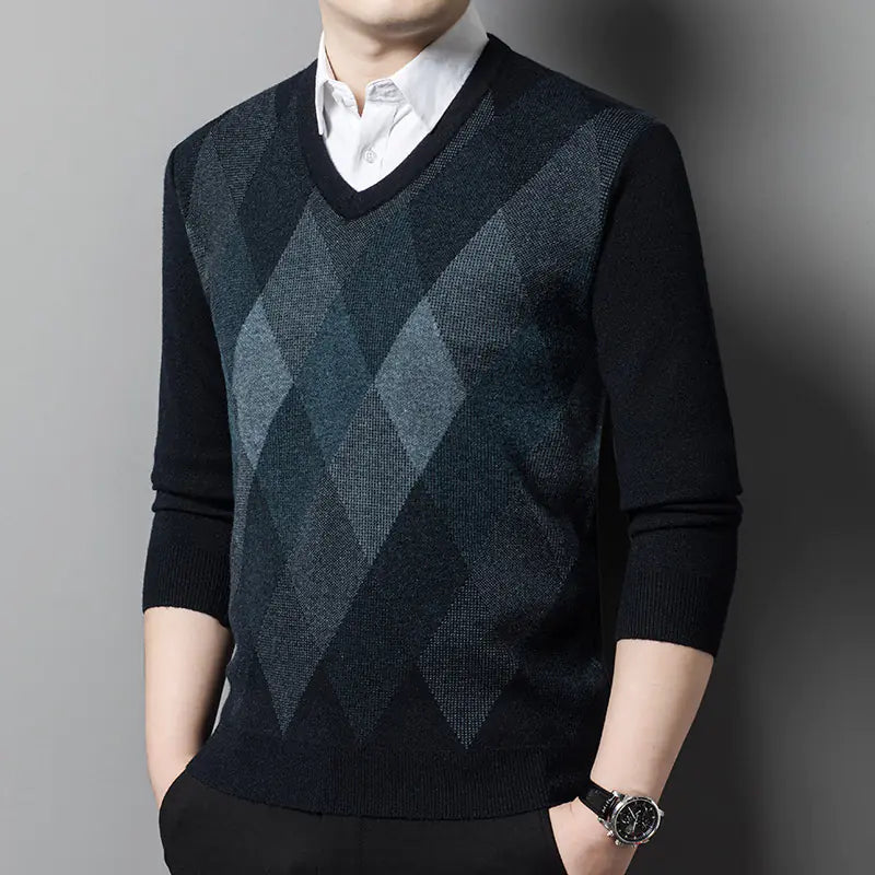 Thick Men V-neck Sweater Base Layer Shirt - urban Haloo