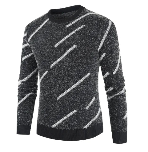Men Slim Fit Round Neck Mohair Sweater - urban Haloo