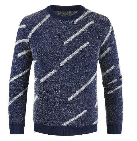 Men Slim Fit Round Neck Mohair Sweater - urban Haloo