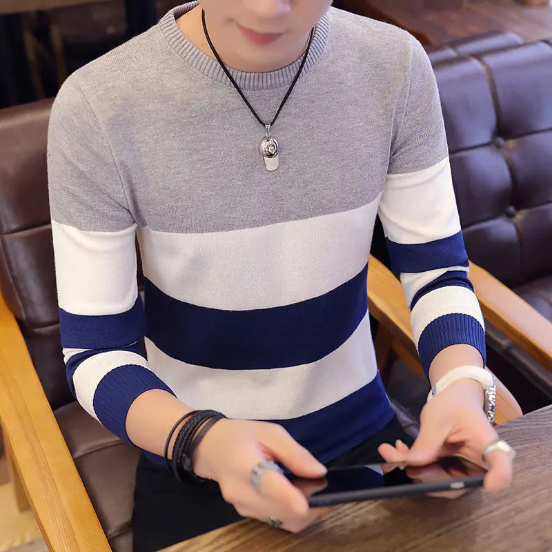 Men Slim Fit Round Neck Knit Pullover Sweater - urban Haloo