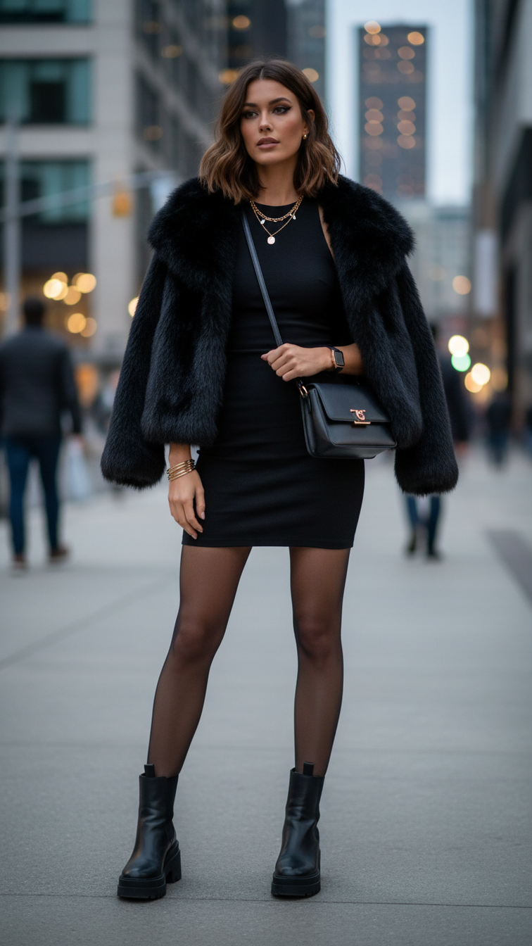 Faux fur women's short jacket with lapel and long sleeves, stylish winter outerwear from Short Jacket with Lapel.