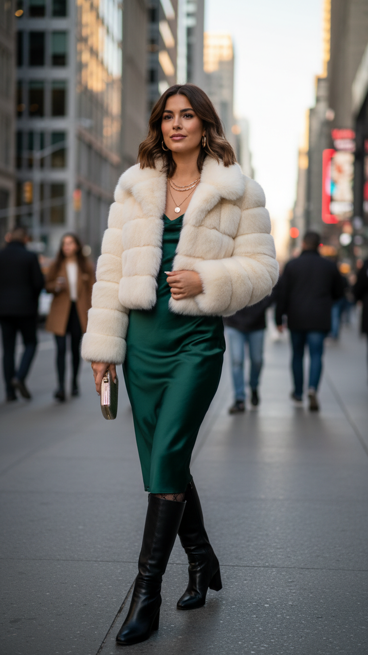 Faux fur women's short jacket with lapel and long sleeves, stylish clothing perfect for cold weather.