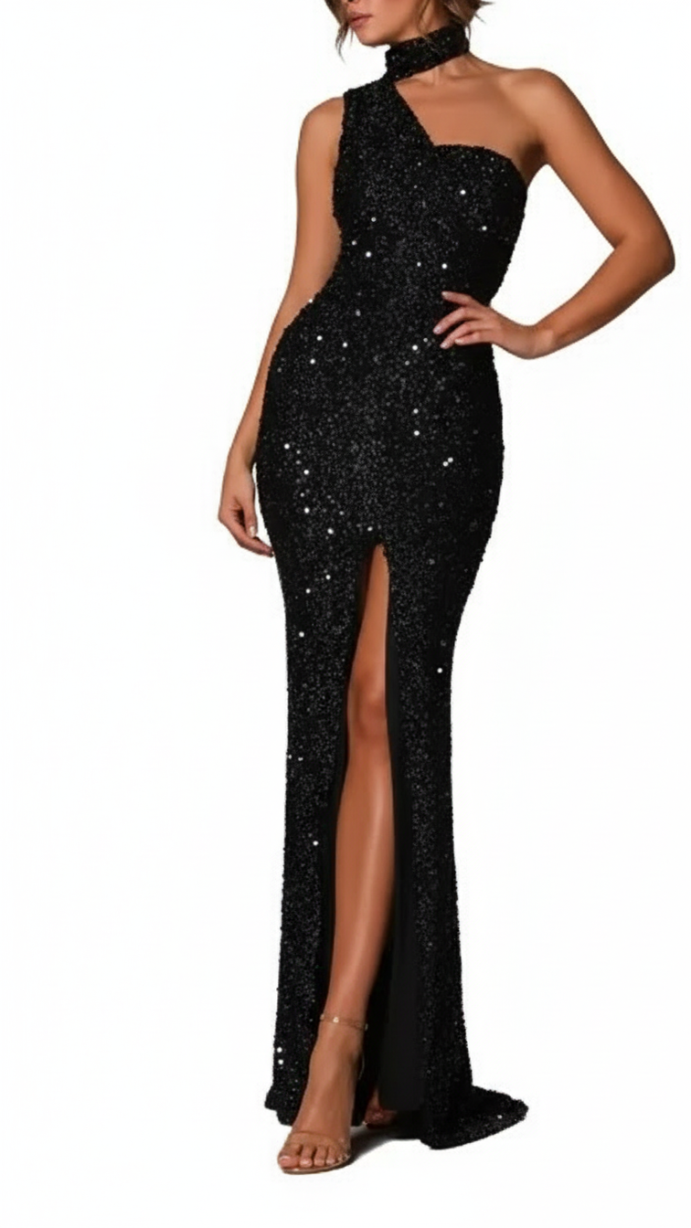 Backless Sequin Party Dress with Slit Design - urban Haloo