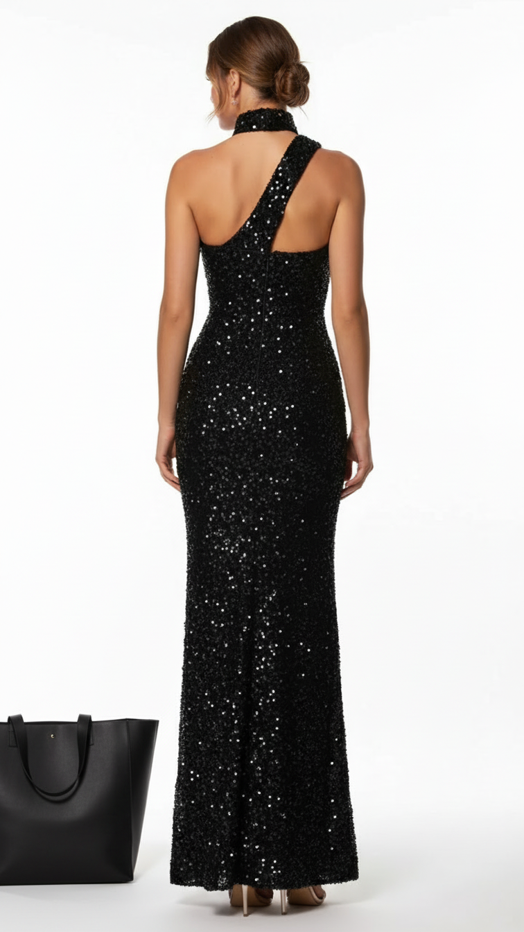 Backless Sequin Party Dress with Slit Design - urban Haloo