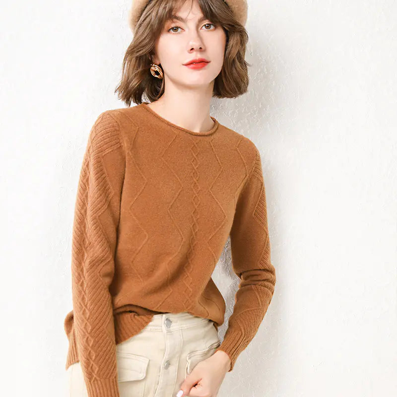 Diamond Knit Sweater with Round Neck and Loose Fit - urban Haloo