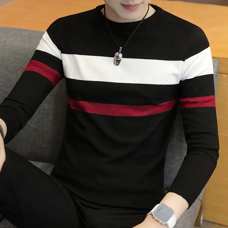 Men Slim Fit Round Neck Knit Pullover Sweater - urban Haloo