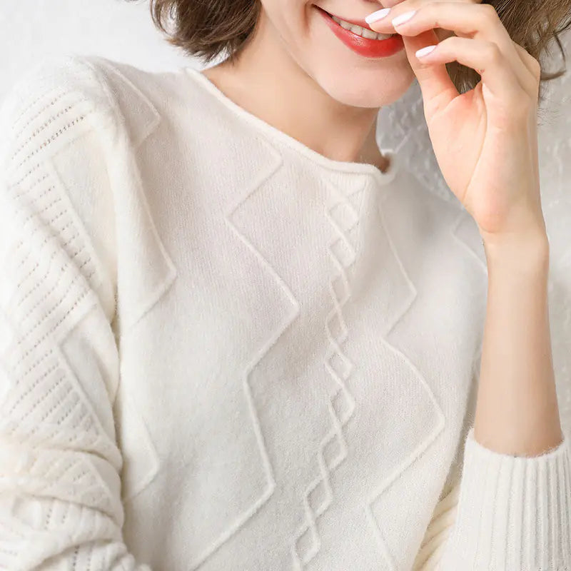 Diamond Knit Sweater with Round Neck and Loose Fit - urban Haloo