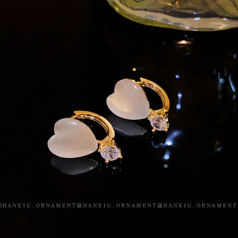 Cat's Eye Heart Earrings with Diamonds - Fashionable