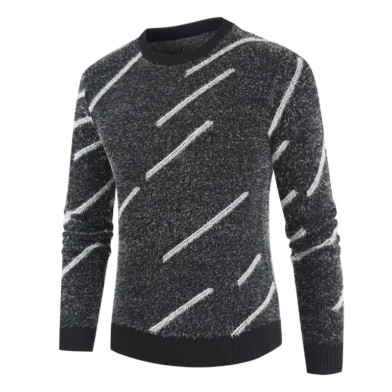 Men Slim Fit Round Neck Mohair Sweater - urban Haloo