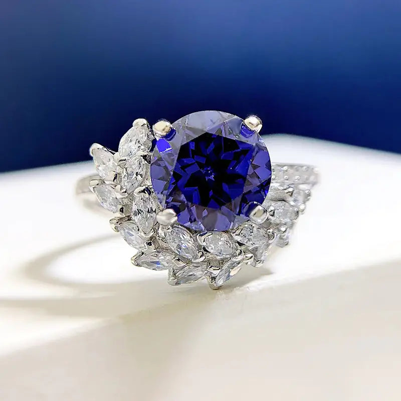 Silver Round Rhinestone Engagement Ring