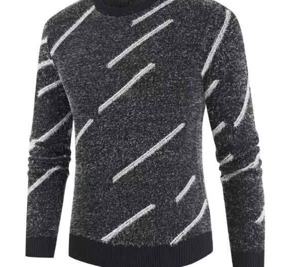 Men Slim Fit Round Neck Mohair Sweater - urban Haloo