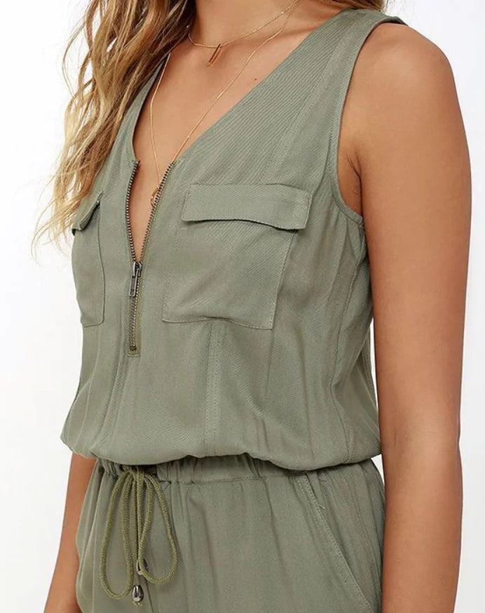 Army Green Jumpsuit and Romper Combination - urban Haloo