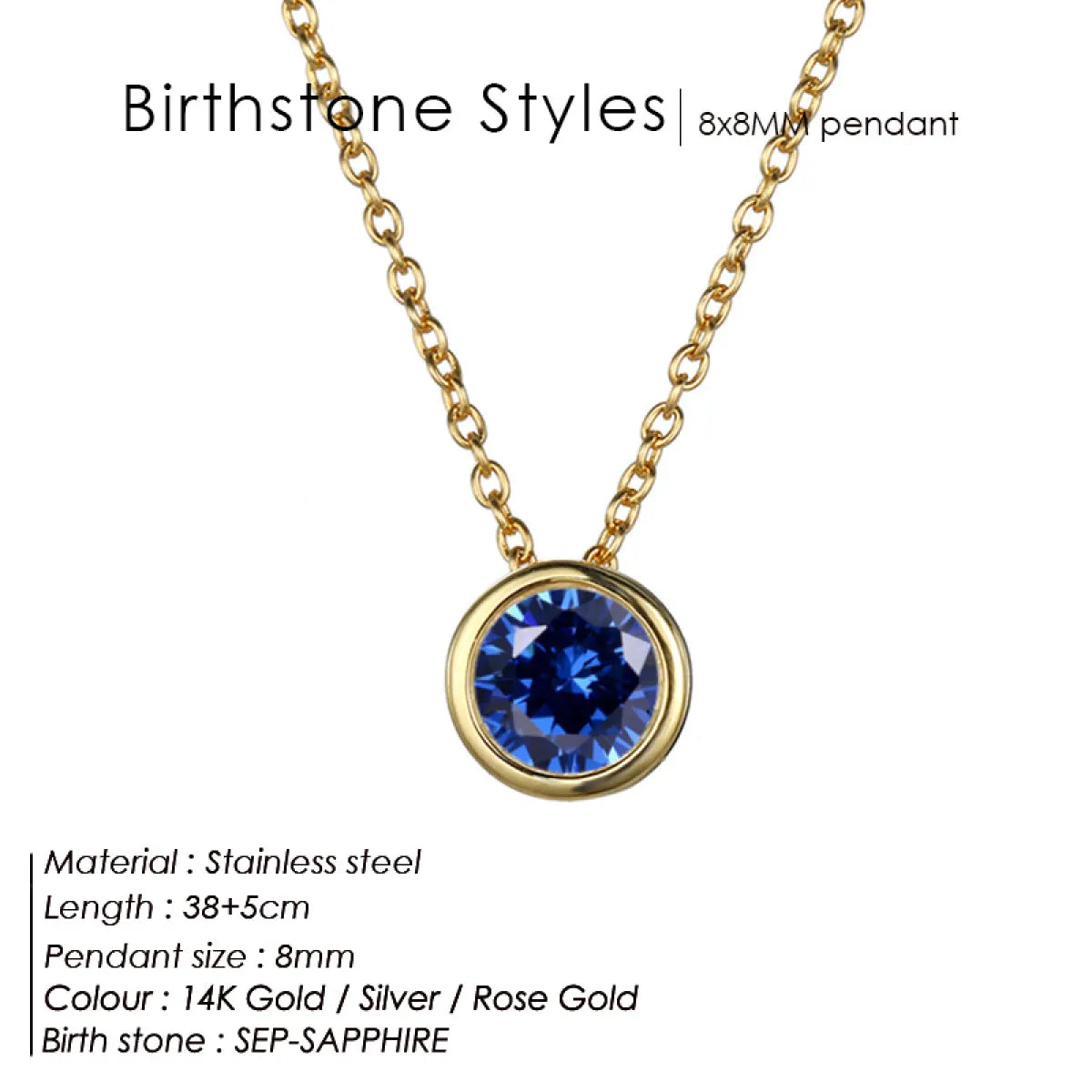 Stainless Steel Birthstone Necklace