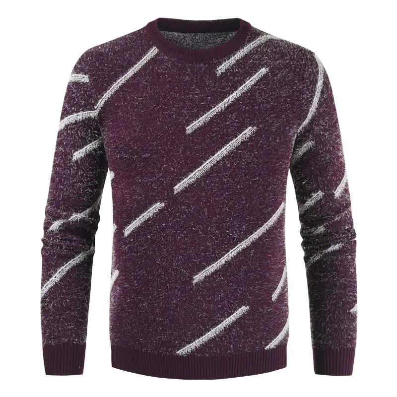 Men Slim Fit Round Neck Mohair Sweater - urban Haloo