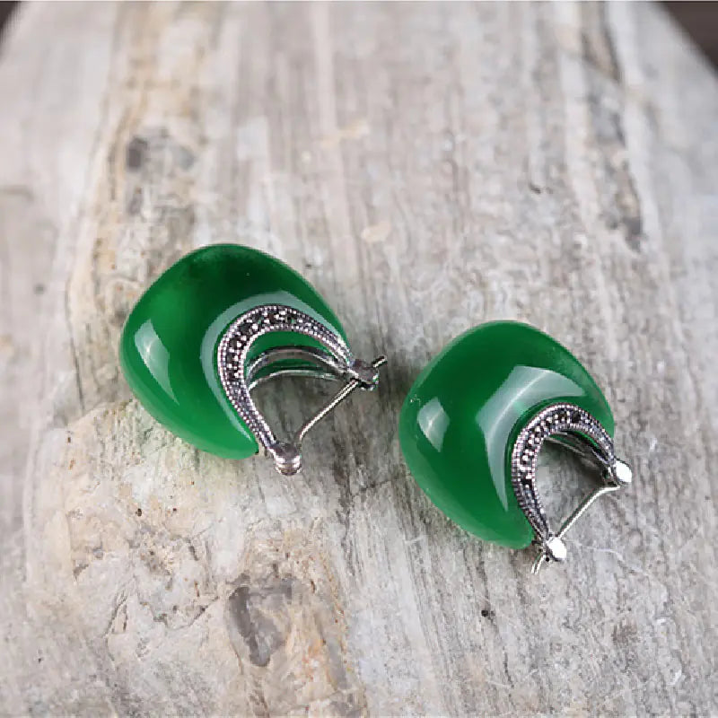 Silver Vintage Cat's Eye Stone Earrings (Gift)