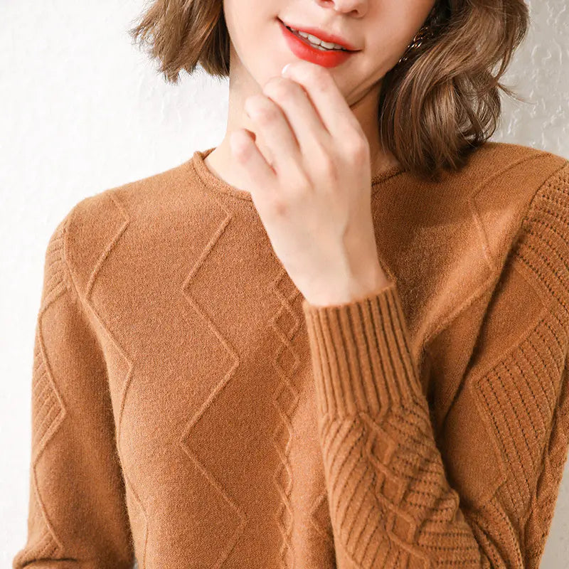 Diamond Knit Sweater with Round Neck and Loose Fit - urban Haloo