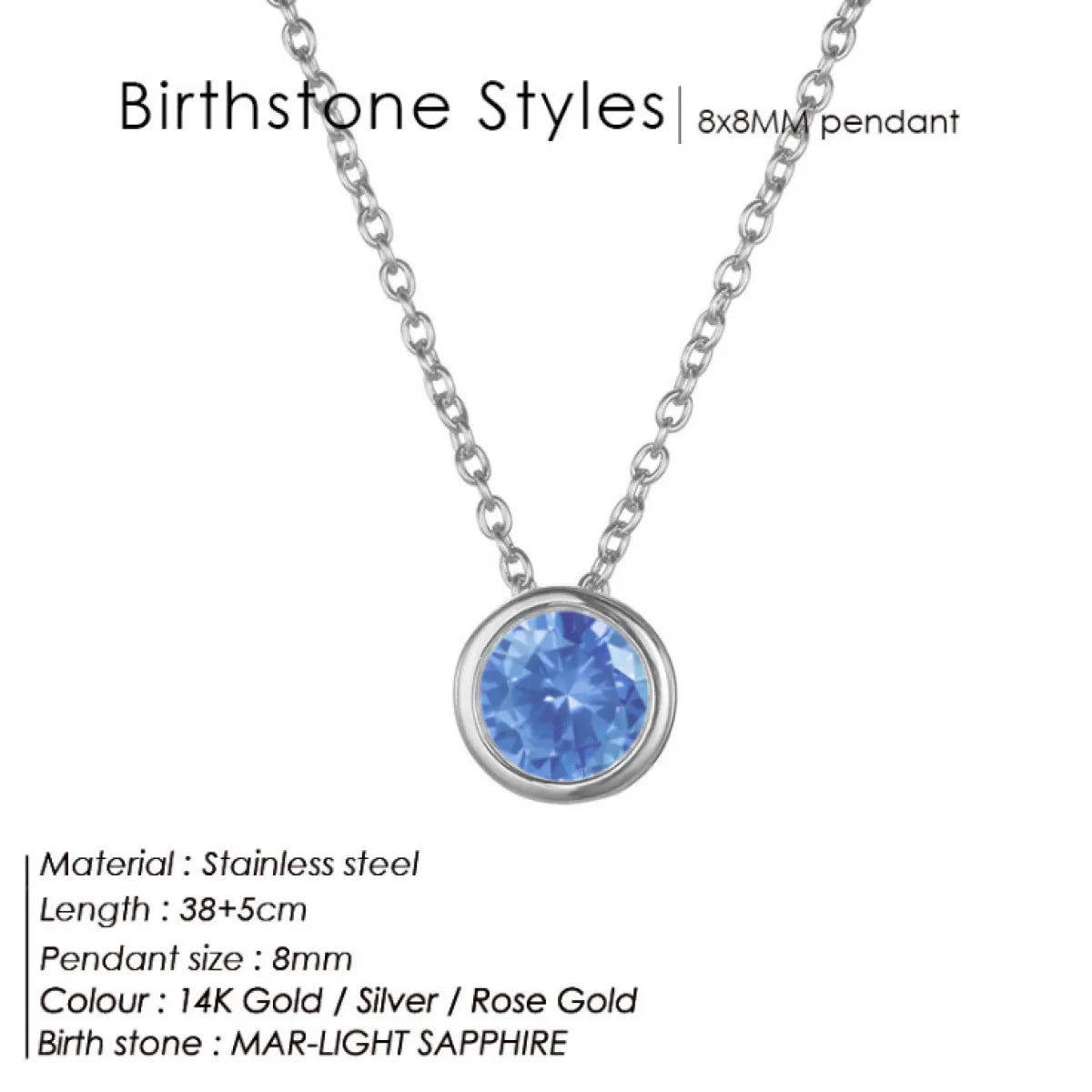 Stainless Steel Birthstone Necklace