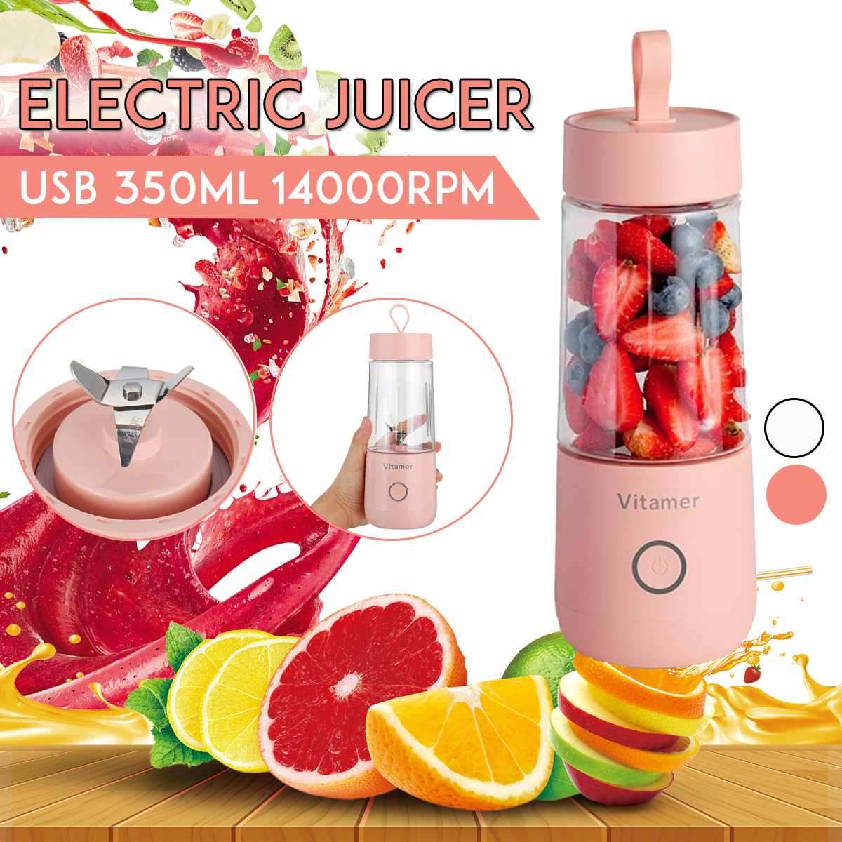 350ml Portable Blender Juicer Electric USB Rechargeable Mixer Smoothie Slushy Cup Juice Blender Bottle USB Charging Kitchen Gadgets - urban Haloo