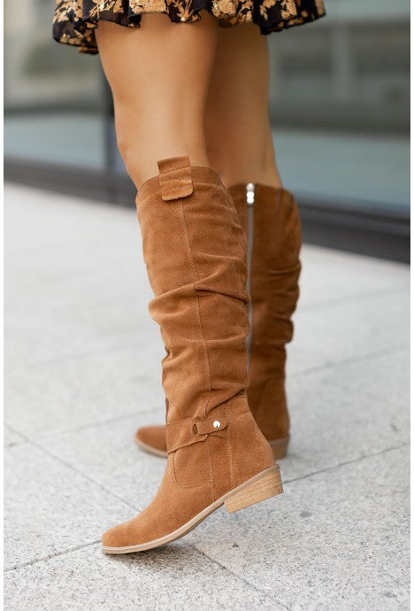 Autumn And Winter Low Heel Side Zipper Suede Women's High Boots Urban Haloo