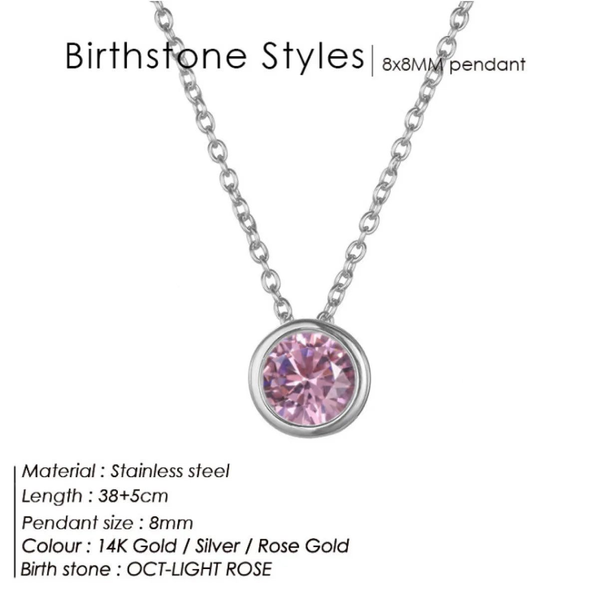 Stainless Steel Birthstone Necklace