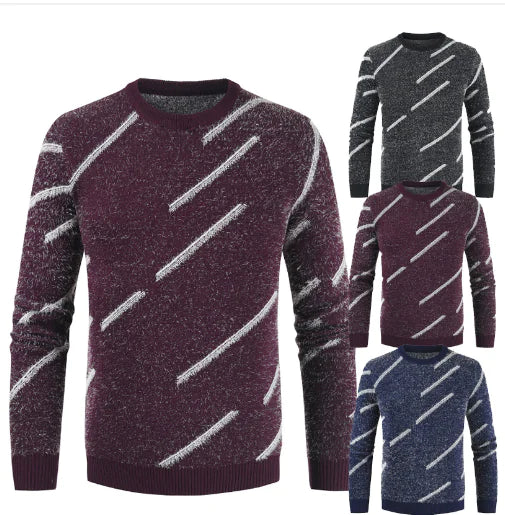 Men Slim Fit Round Neck Mohair Sweater - urban Haloo