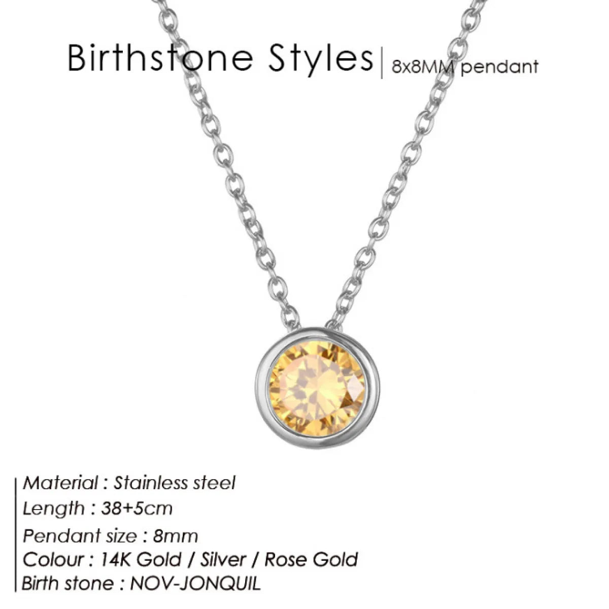 Stainless Steel Birthstone Necklace