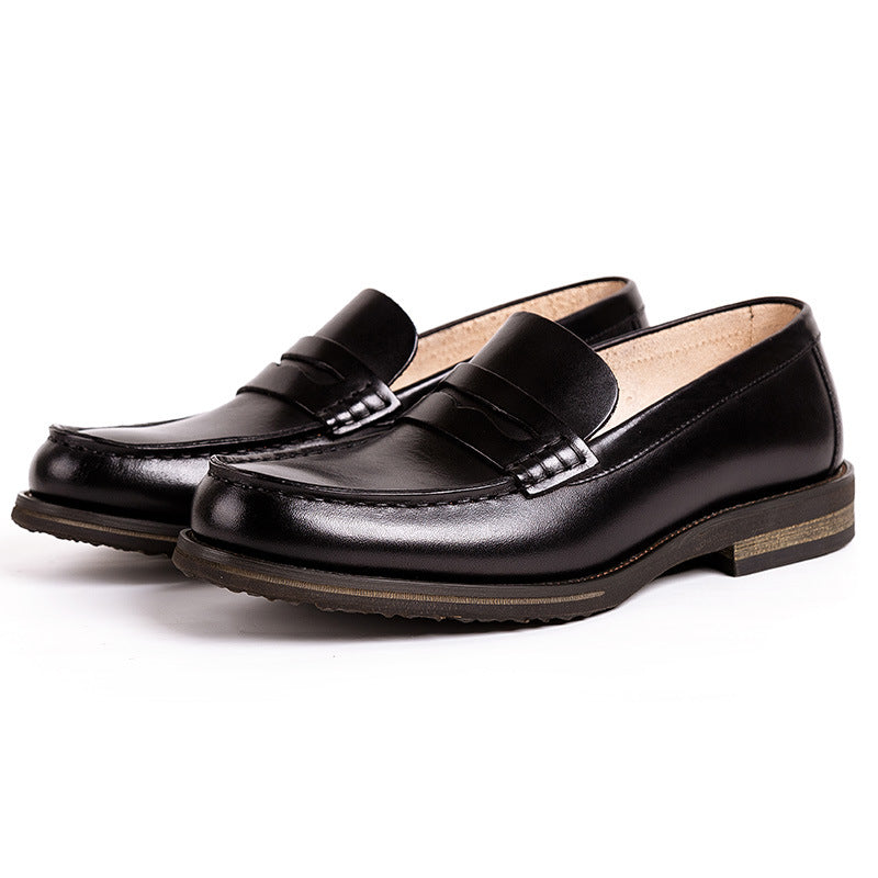 British casual men's cowhide leather loafers in a stylish design, showcasing soft leather and comfortable slip-on style.