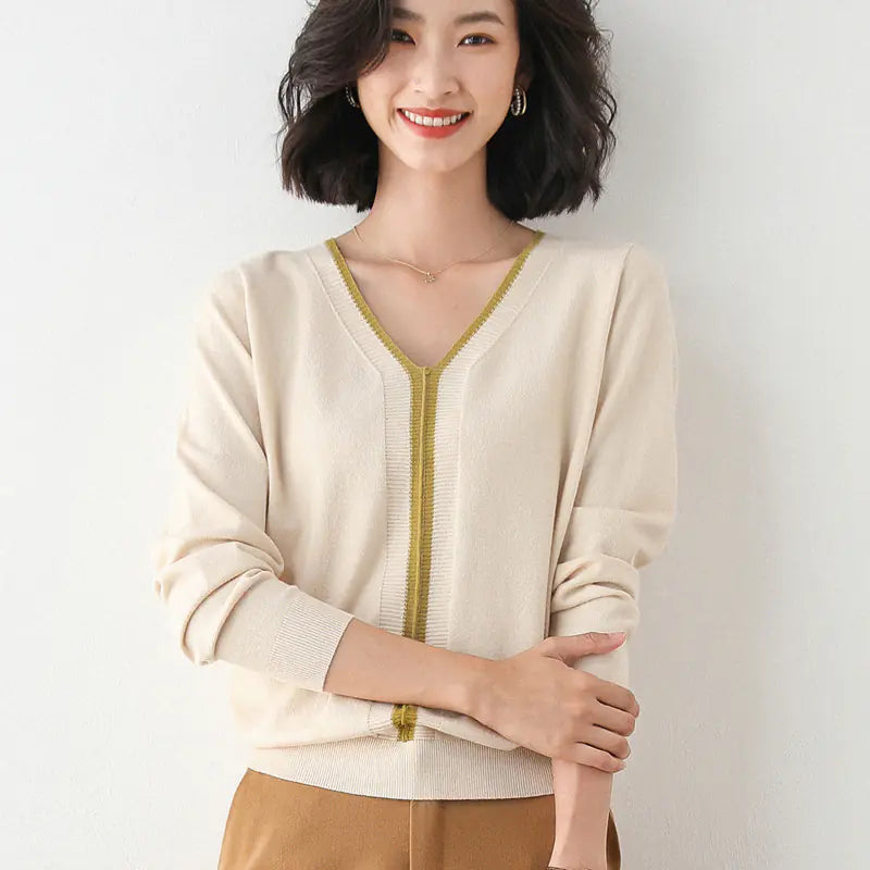 Chic Color-Block Knit Sweater for Women (V-Neck) - urban Haloo