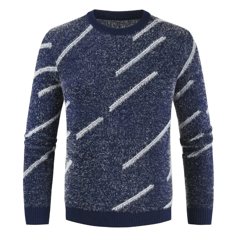Men Slim Fit Round Neck Mohair Sweater - urban Haloo