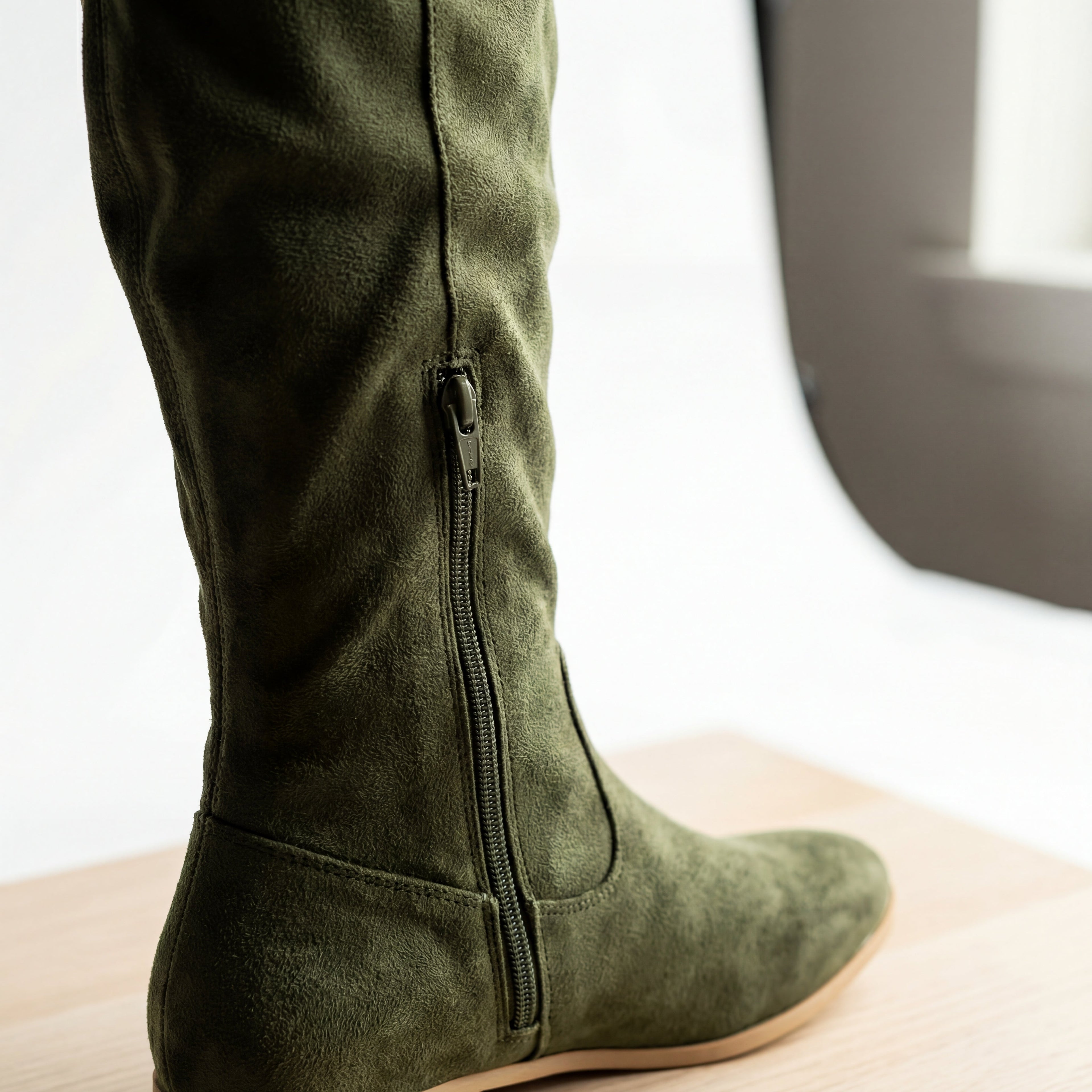 Autumn And Winter Low Heel Side Zipper Suede Women's High Boots Urban Haloo