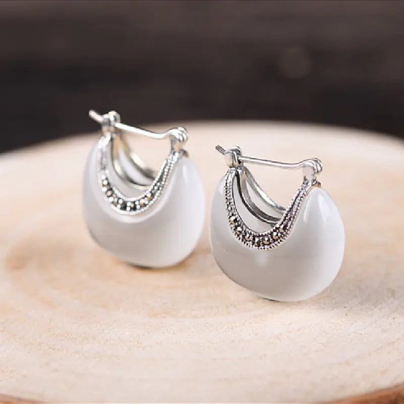 Silver Vintage Cat's Eye Stone Earrings (Gift)