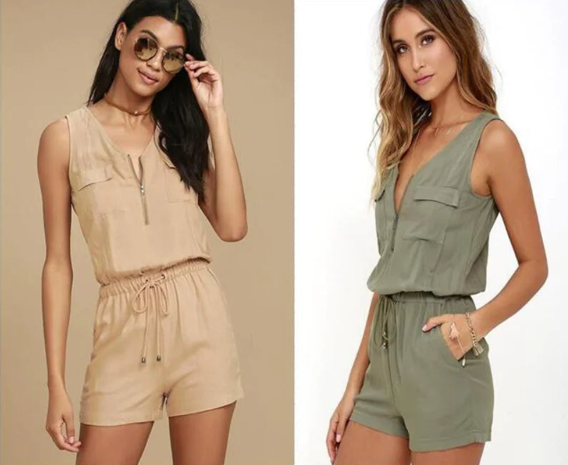 Army Green Jumpsuit and Romper Combination - urban Haloo