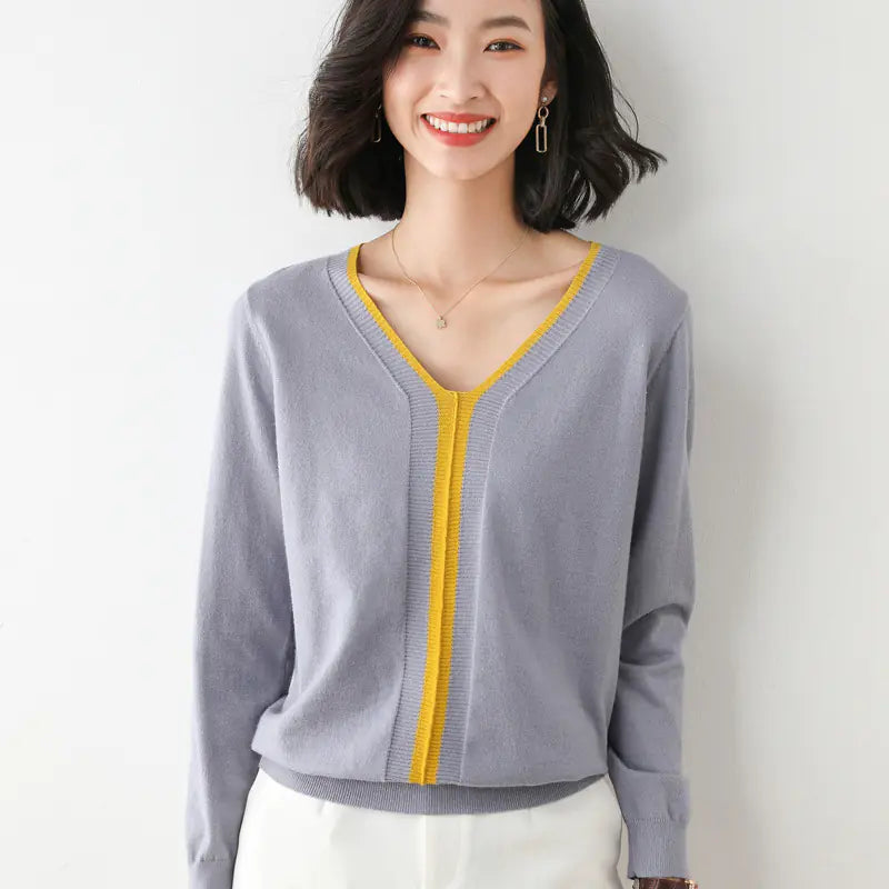 Chic Color-Block Knit Sweater for Women (V-Neck) - urban Haloo