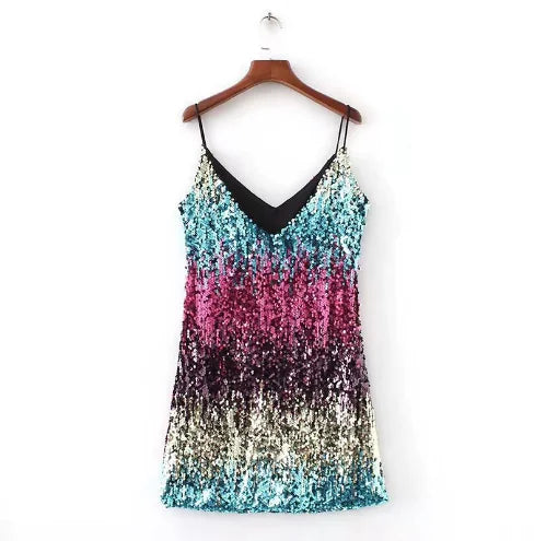 Backless V-Neck Sequin Bodycon Dress for Nightclubs