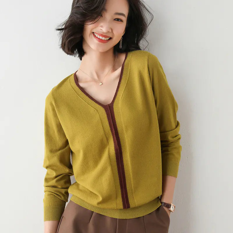 Chic Color-Block Knit Sweater for Women (V-Neck) - urban Haloo
